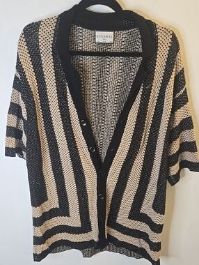 Away Black and Cream Striped Knit Cardigan Sweater